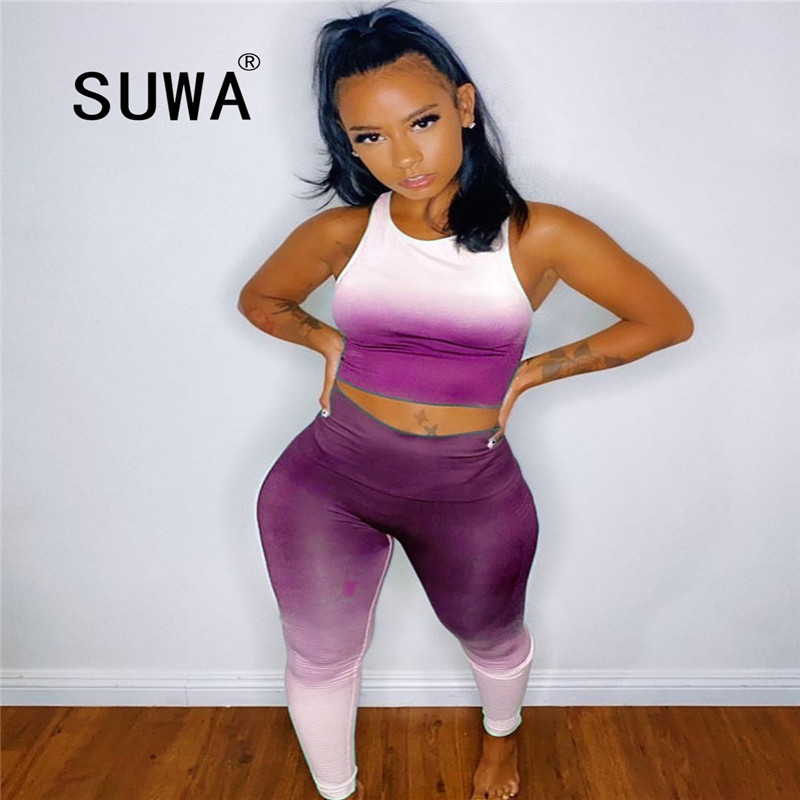 

Wholesale Two Piece Sweatsuit For Women 2 Tie Dye Set Vest Crop Top + High Waist Joggers Legging Soft Sweatpants Suit 210525, Blue