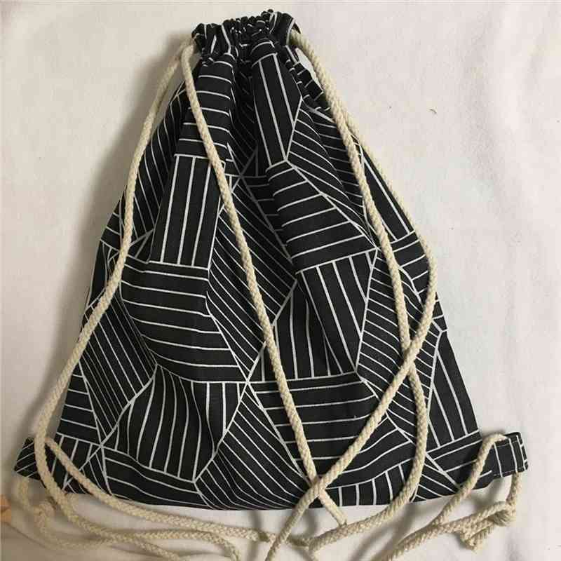 

yile cotton linen drawstring travel backpack student book bag geometry black diamond b411