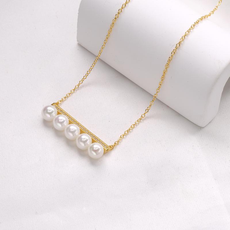 

Chains Slovecabin 925 Sterling Silver Balance Decade Pearl Pendant Necklaces 5-6mm Link Chain Collar Clear CZ Japan Fine Jewelry