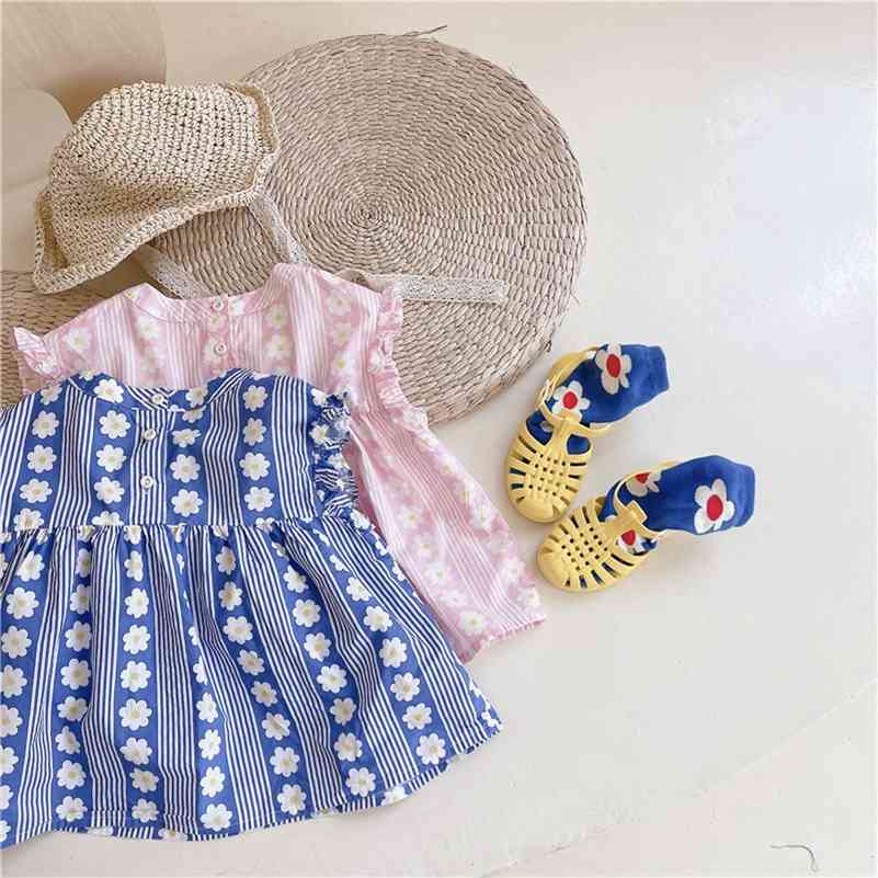 

Korean style summer baby girls floral sleeveless Tops cotton casual Vests 210708, Pink