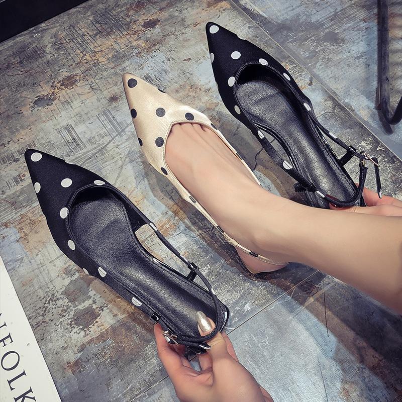 

Flats Sandal For Women 2021 Summer Pointed Toe Polka Dot Wave Point Sandals Ladies Shallow Women's Shoes Slides, Black