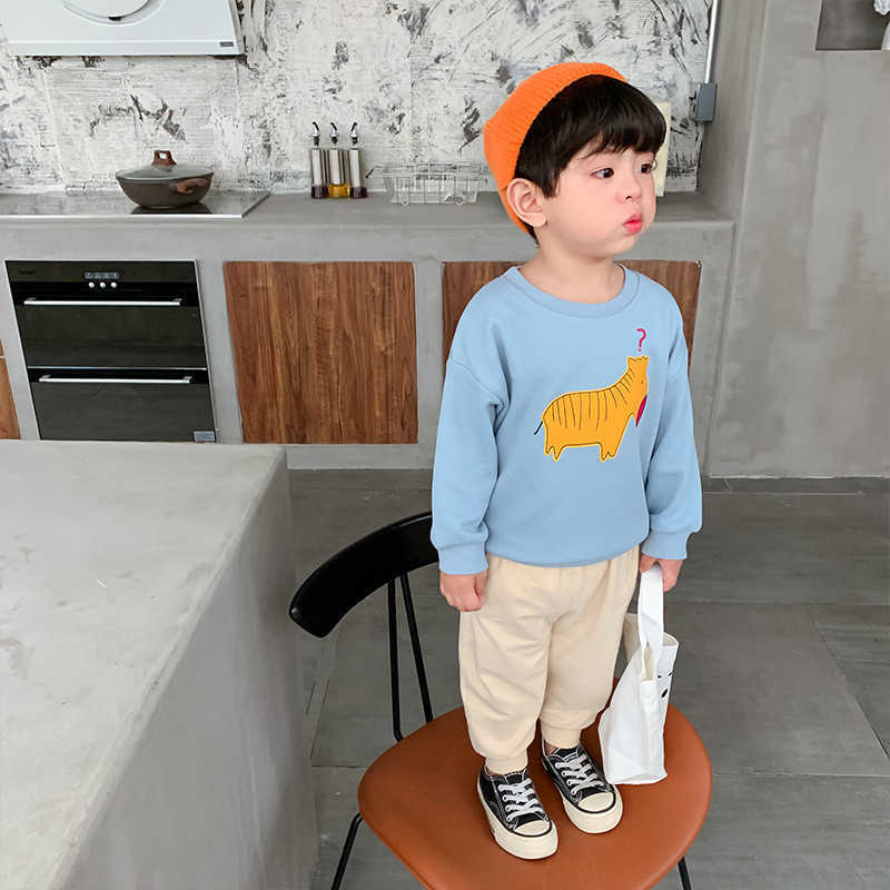 

Autumn Boys cute cartoon long sleeve sweatshirts Korean style pullover for baby boy Kids soft casual all-match clothes 210615, Gray