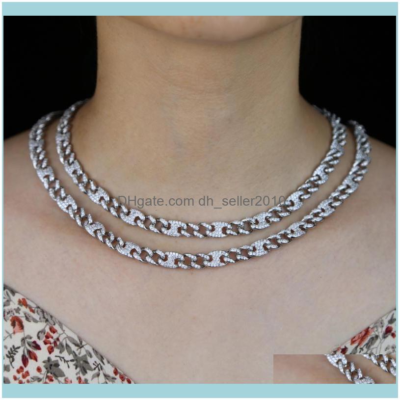 

Chains Necklaces & Pendants Jewelryhip Hop Bling Coffee Bean Iced Out Cz Pig Nose 2:1 Rhinestone Charm Link Cuban Womens Rap Dancer Fashion