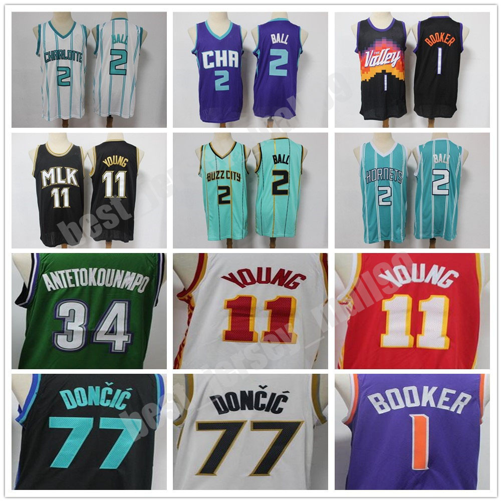 

2021 2 LaMelo Ball Jersey City Basketball Edition Mint Green Blue Luka Doncic Devin Booker Trae Young Giannis Antetokounmpo Men S to XXXL, Black;red