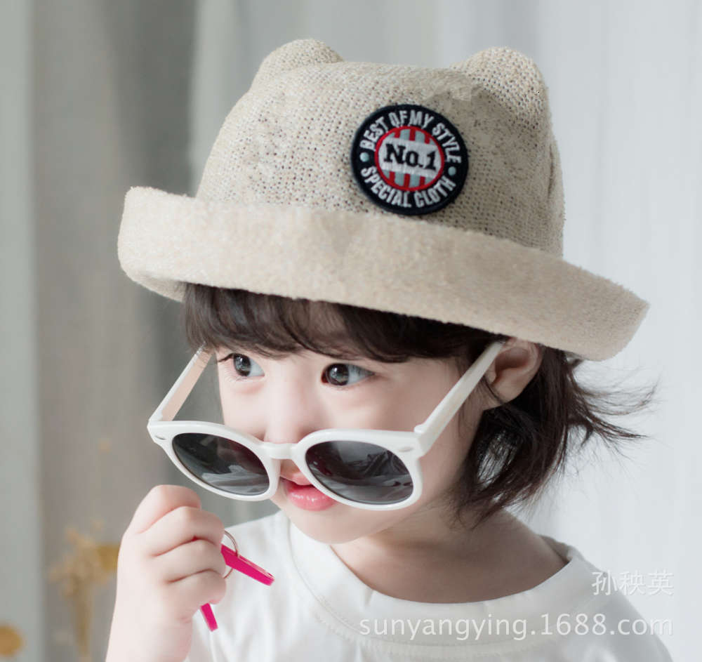 

Children's sun hat, straw cotton and linen hat (hoop yarn hat), Yellow