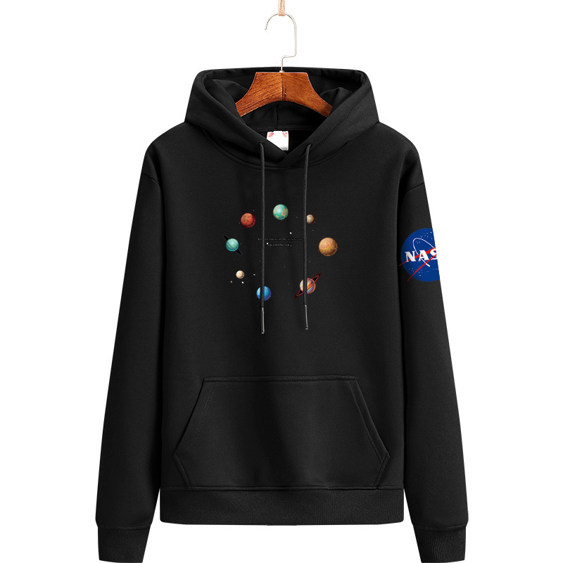 

Summer and winter European NASA Long Sleeve Hooded velvet Sweatshirts Crew neck Pullover Men Women Hoodie Plus Size 269, White 2