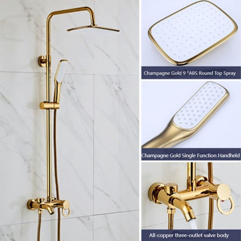 

All Copper European-style Shower Set Booster Nozzle Bright Gold Bathroom