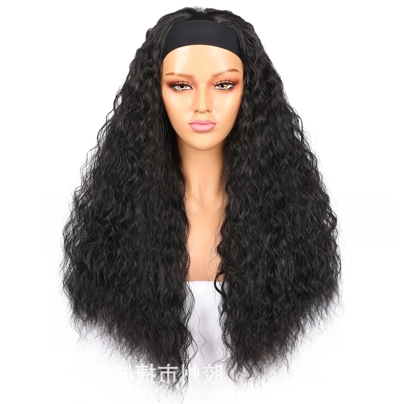 

female ice silk Wig with headband wig corn perm long hair small curly rose net headgear, Ombre color