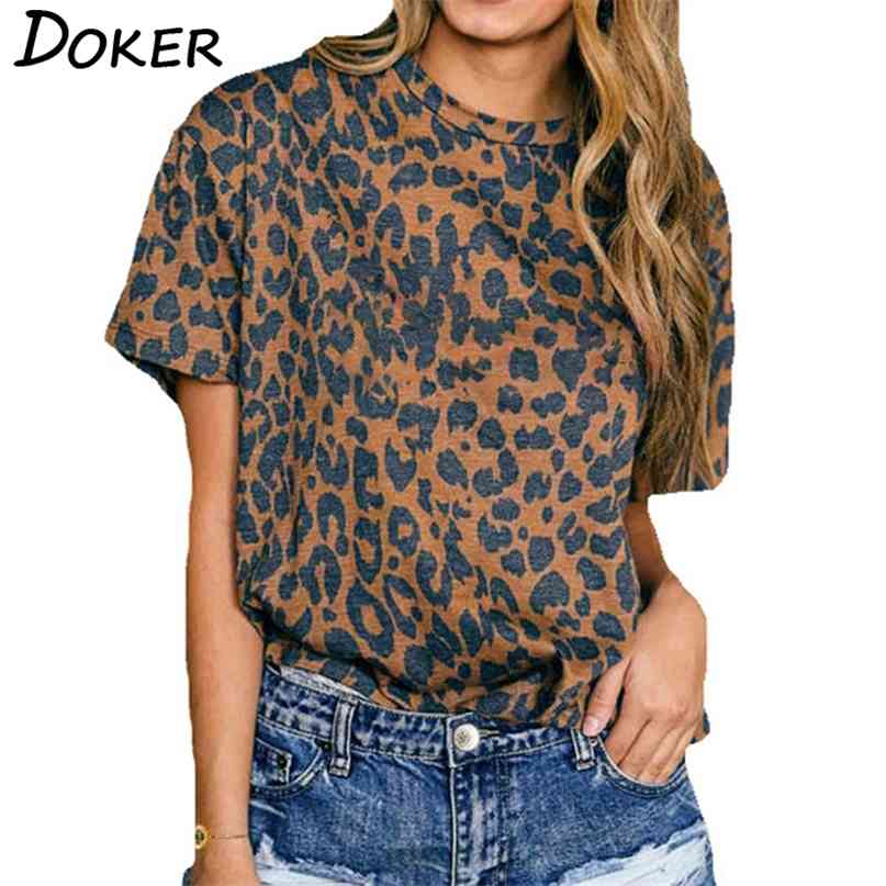 

Leopard Print Sexy O Neck Short Sleeve Women T Shirt Casual Loose Homewear Plus Size Streetwear Female Tops 210603, Black