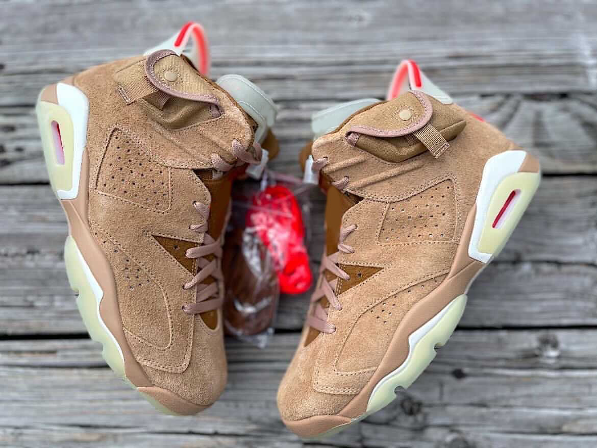 

2021 Top Air Authentic Travis Scott 6 British Khaki Sneakers Cactus Jack Khaki Suede Upper Highlighted Men Outdoor Sports Shoes With Box