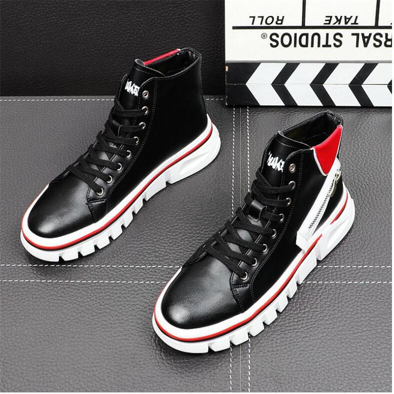 

2021 Casual Men Shoes Platform Sneakers Vintage Male Thick Sole Trainers Shoes High Quality Youth Boy Gym Teenagers, Black