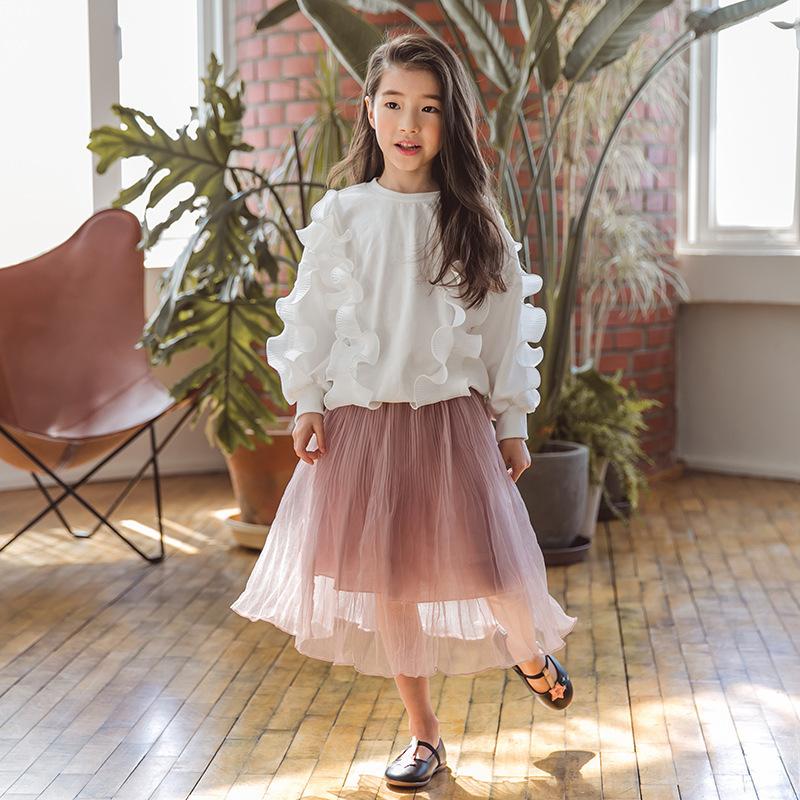 

Skirts Long School Girl Skirt Spring Summer Autumn 2021 A Line Mid Calf Pink Teen For Girls Little Children Clothing, Blue