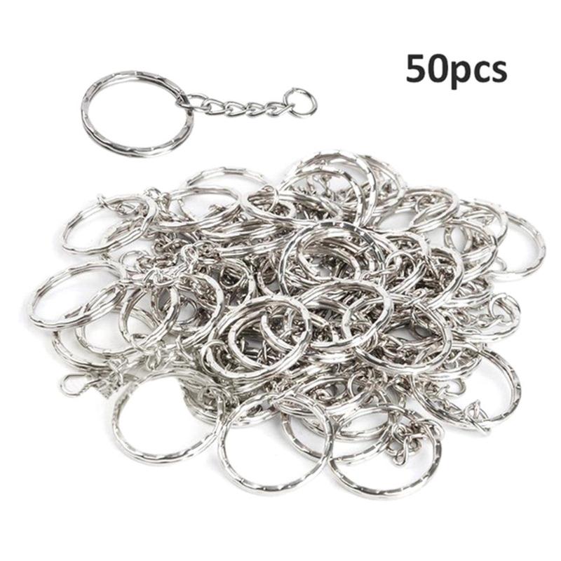 

Keychains 50Pcs/Set 25mm Polished Silver Color Keyring Keychain Metal Split Blank Key Chain Ring Holder Craft DIY Accessories