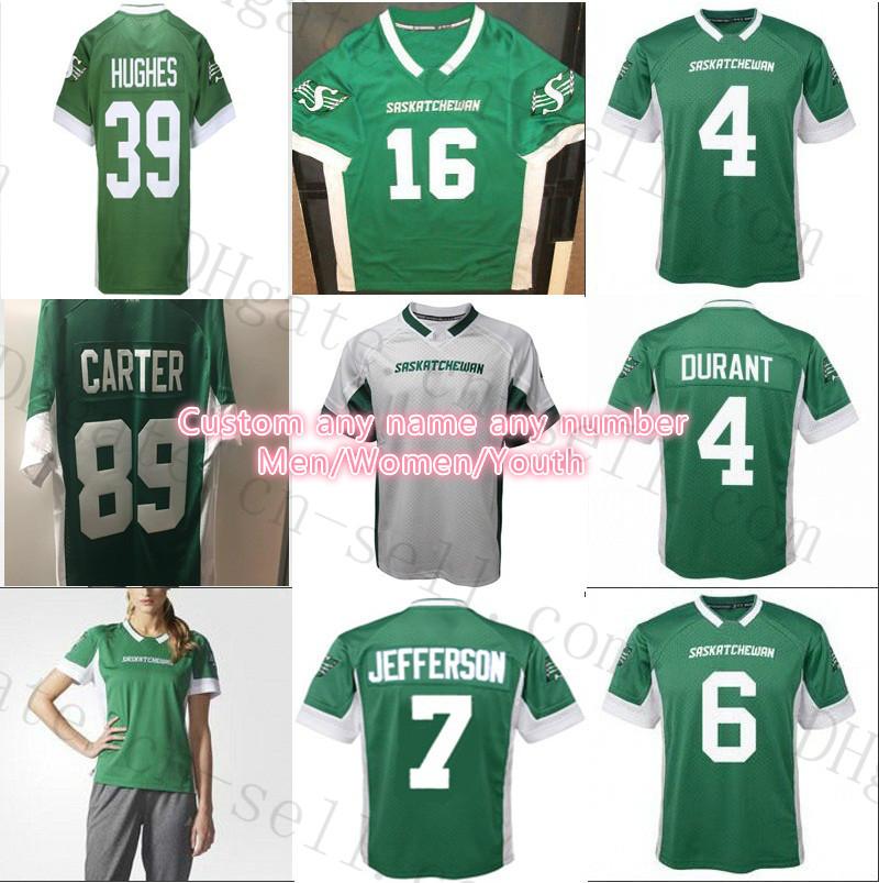 2018 Nouveaux maillots de football personnalisés des Roughriders de la Saskatchewan Hommes Femmes Jeunes Ed 4 Durant 6 Rob Bagg 7 Dressler Roosevelt Yong Lemon