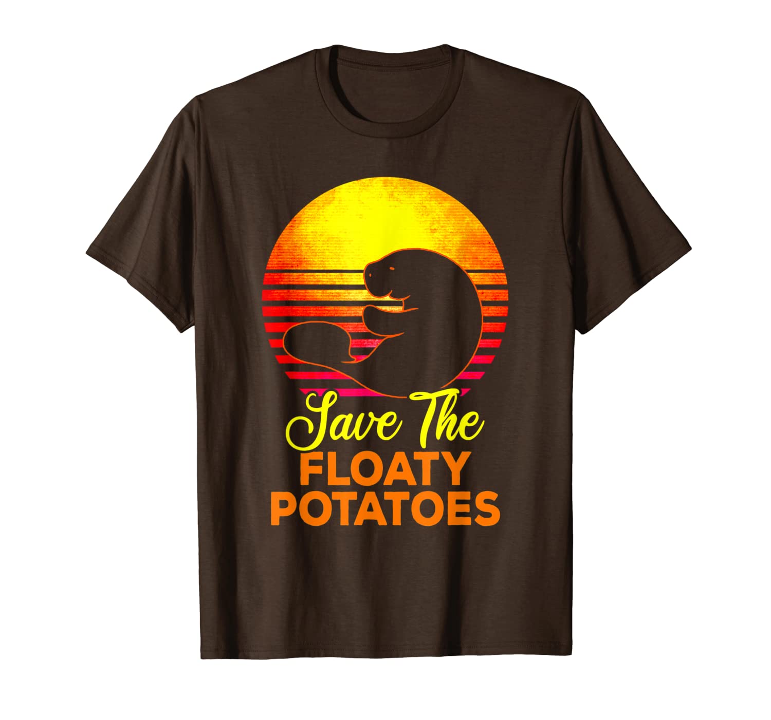 

save the floaty potatoes retro vintage sunset manatee shirts, White;black