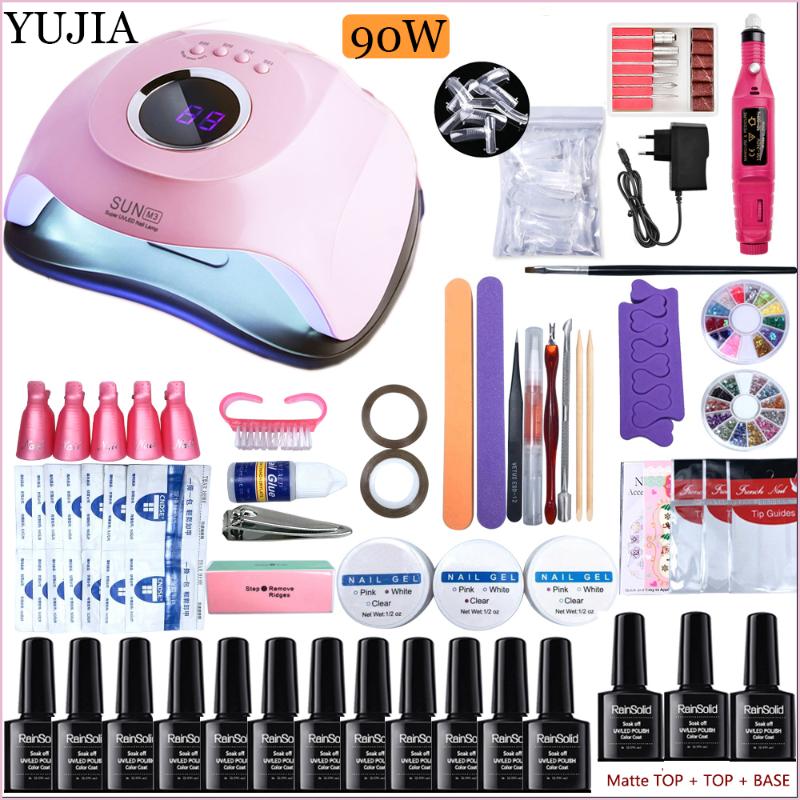 

Nail Art Kits YUJIA Gel Set Acrylic Polish Kit With 90W UV LED Lamp Polygels Tools