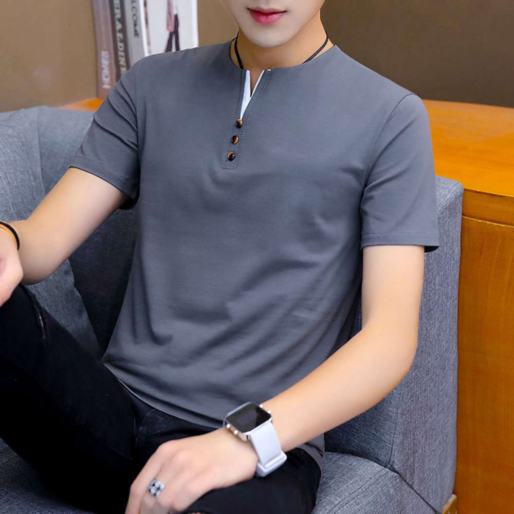 

t 2021 cotton short sleeve V-neck t-shirt men's base shirt, T120