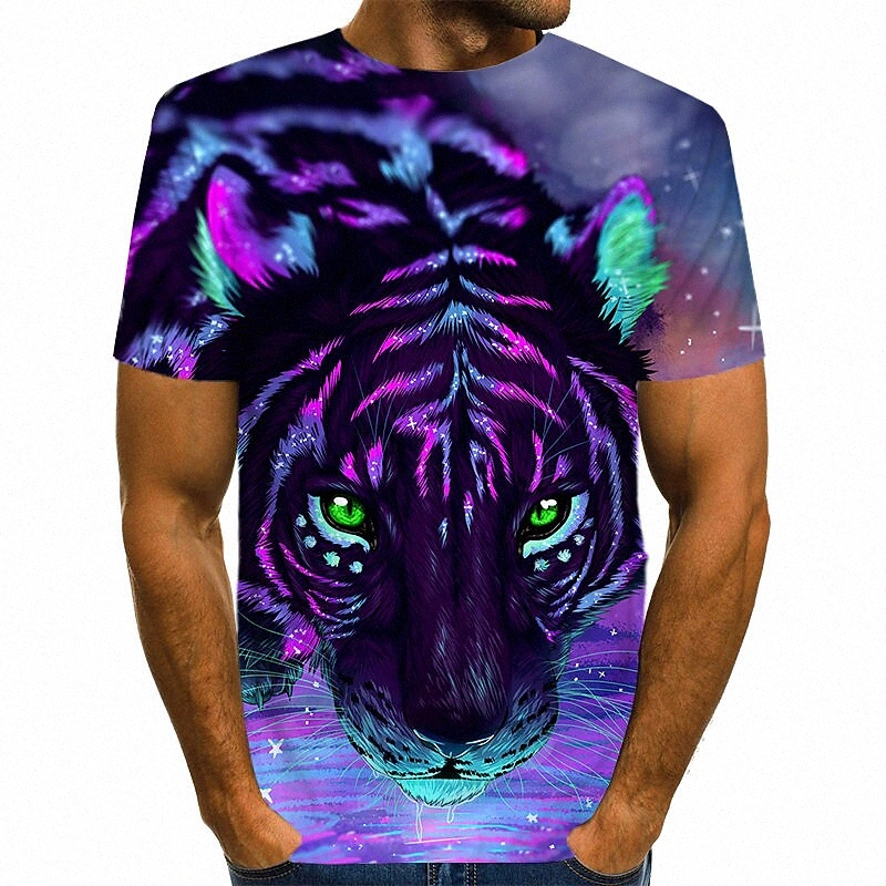 Men's T shirt Shirt Graphic 3D Animal Round Neck Casual Daily Print Short Sleeve Tops Streetwear Exaggerated Purple / Summer K9fJ#