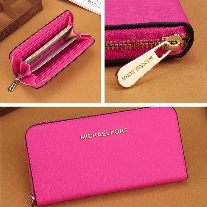 

126 Hot sell michael Mk Kors women leather long zipper short wallet men Bank card package coin purse clutch bag card holder purse, Black;brown
