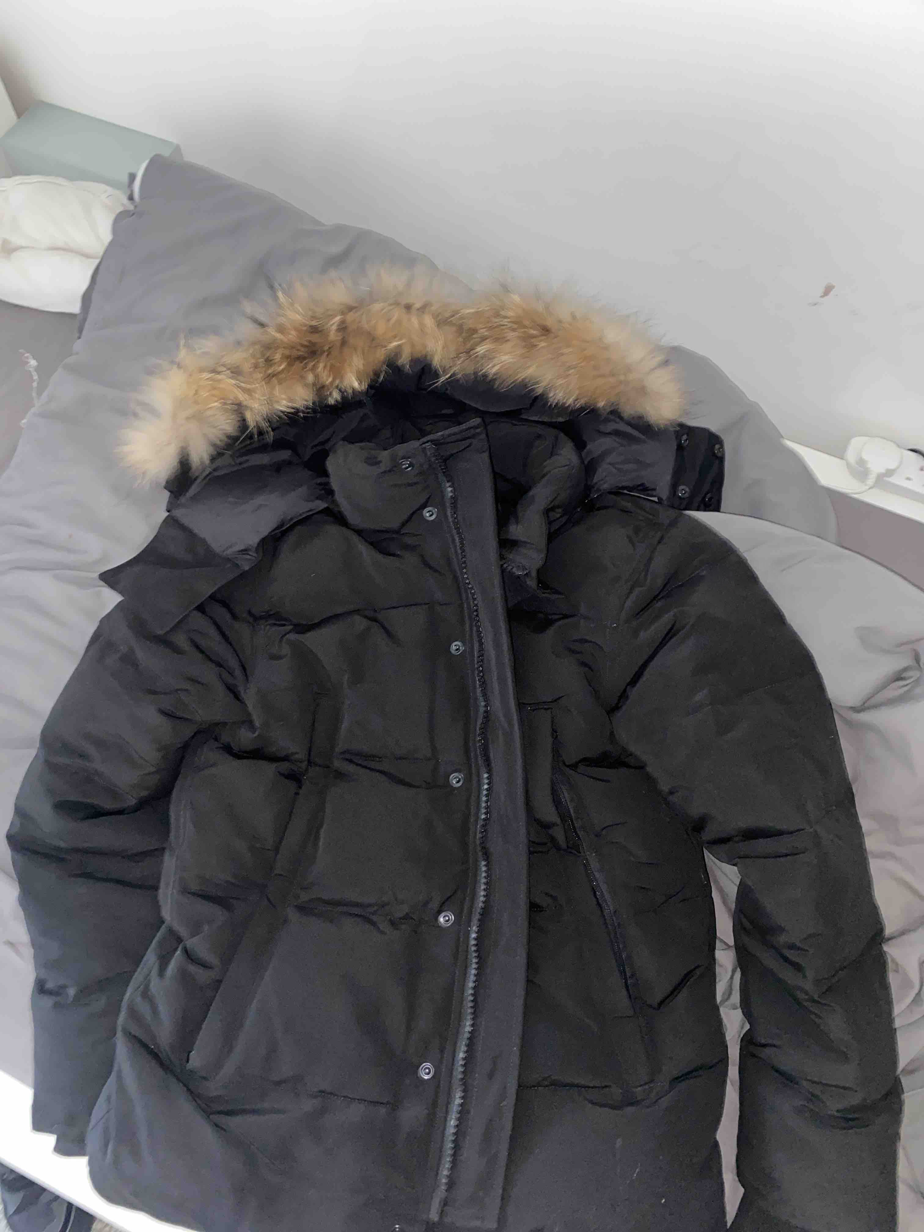 

Winter Fourrure Parka Homme Jassen Chaquetas Outerwear Wolf Fur Hooded Manteau Wyndham Canada Down Jacket Coat Hiver Doudoune, Black