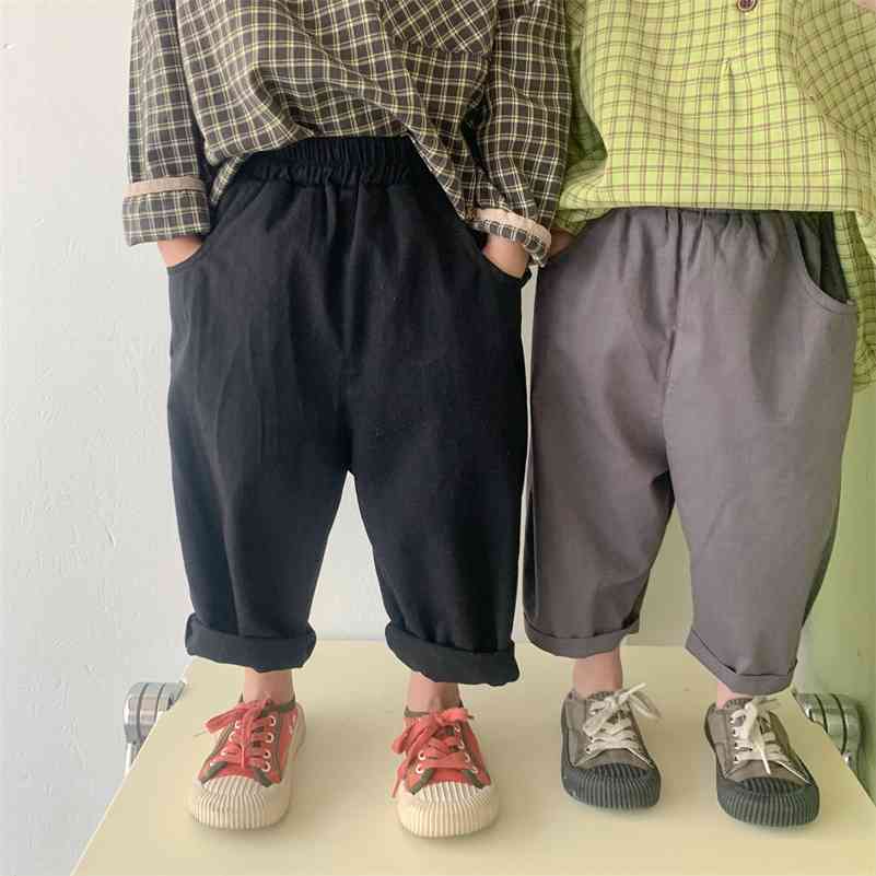 

Korean style solid color wide leg casual pants Boys and girls cotton loose trousers 210708, Black