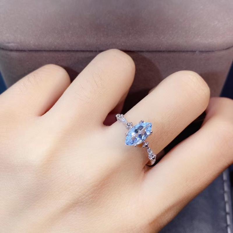 

100% Natural And Real Aquamarine Ring 925 Sterling Silver Fashion Woman For Anniversary Cluster Rings