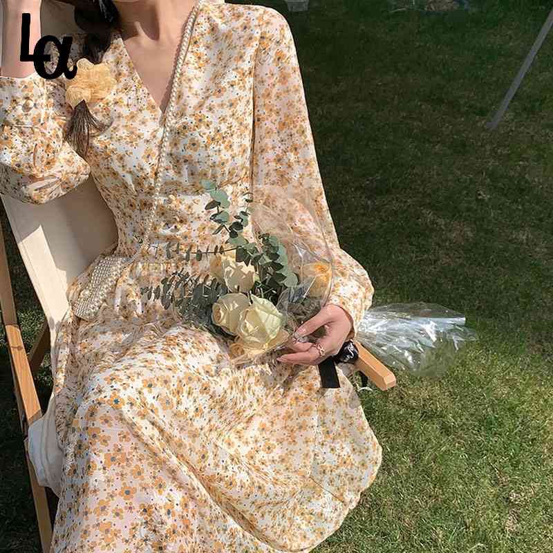 

Summer Vintage Floral Dresses Women Casual Office Lady Elegant for Female Kawaii Beach 210519, As picture