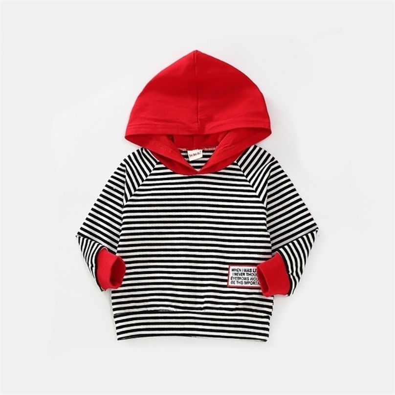 

27kids Children's Kids Hooded Clothing Spring Autumn For Boys Girls Striped Long Sleeve Baby Coat Tops 211110, 3230red