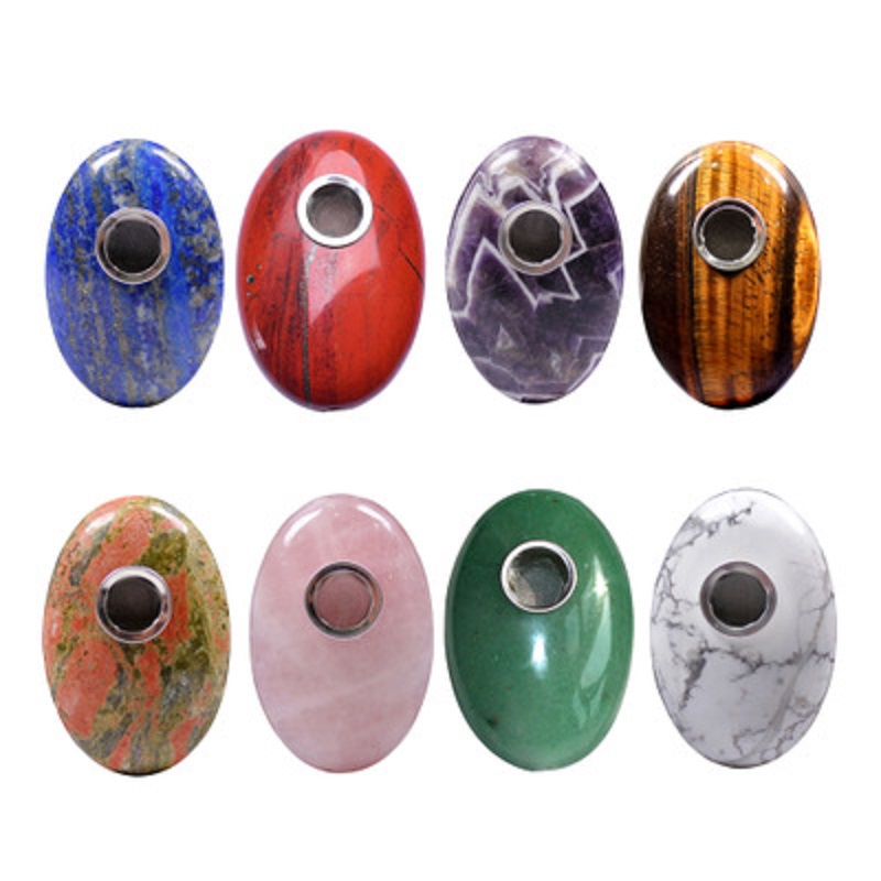 

Natural Quartz crystal smoking pipe elliptical handle play piece gemstone Energy stone filter smoke pipes w/gift box