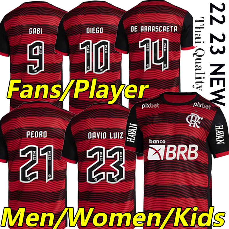 

22/23 Flamengo soccer jerseys fans player version 2022 2023 David Luiz DIEGO E.RIBEIRO GABI football shirts Thiago Maia PEDRO DE ARRASCAETA Camisa men women kids kit, 2022 training