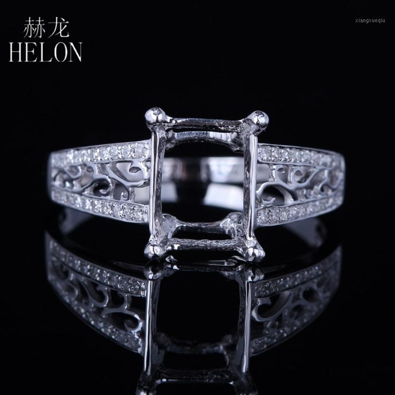 

Cluster Rings HELON 10x8mm Cushion Solid 14K White Gold Pave Natural Diamonds Semi Mount Engagement Wedding Ring Trendy Fine Jewelry Gift, Golden;silver