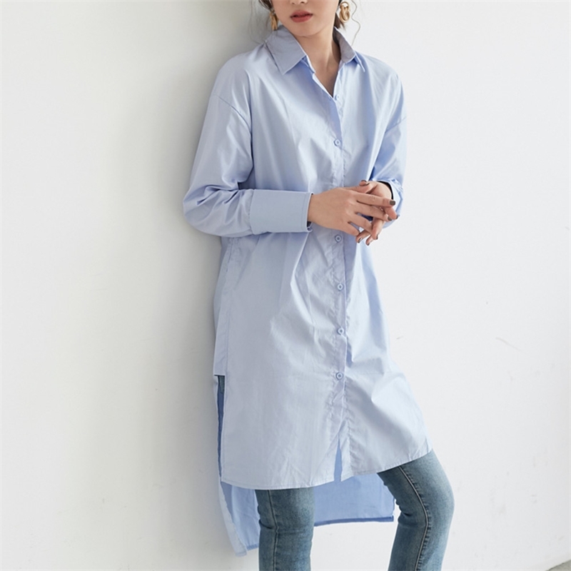 

Women Autumn Solid Blouse Shirts Casual Loose Fashionable Office Lady Wild Thin Split Long Tops 210520, Picture color