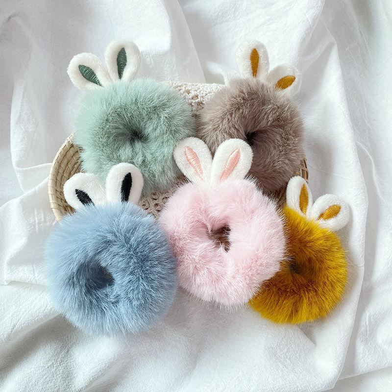 

Hair Accessories Cute Plush Scrunchie For Girls Children Child Elastic Bands Ponytail Ties Headband Fashion Accessorie, Slivery;white