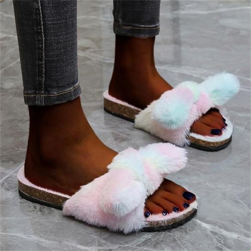 

Slippers Rainbow Color Women's Home In Autumn And Winter Lovely Plush Flat Bottom Cotton Zebra Pattern Size 36-43, Multi