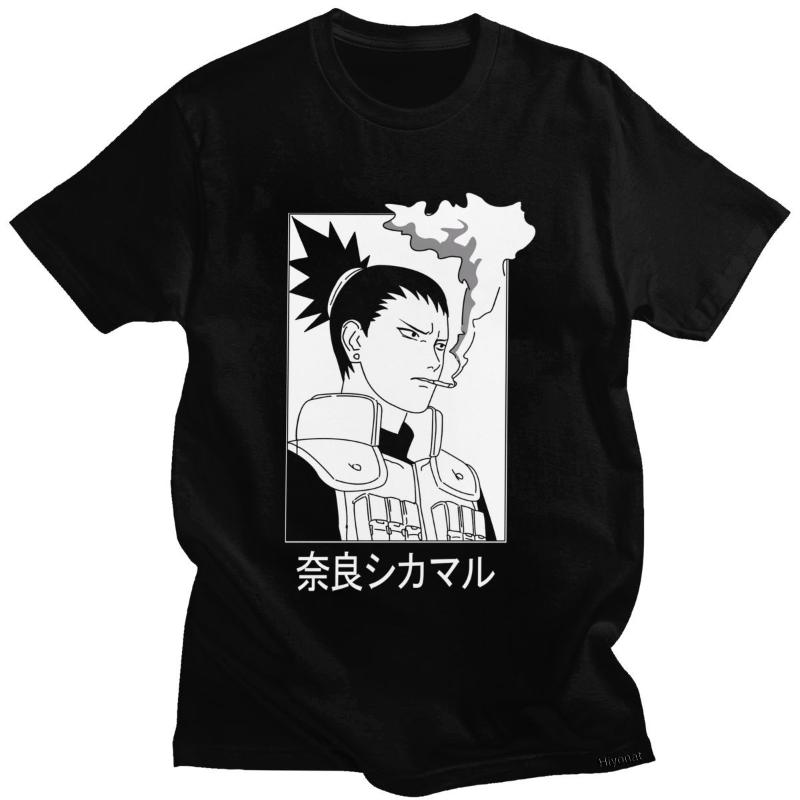 

Men's T-Shirts Cool Anime T-shirt Shikamaru Nara Tshirt Men Short Sleeve Japanese Manga Tee Tops Fitted Pure Cotton T Shirt Clothing, Black