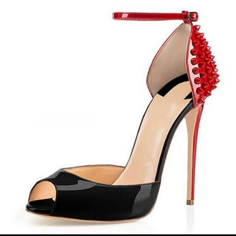 

Handmade Ladies 2022 Stiletto High Heels Sandals Shoes D'orsay Buckle Ankle Strap Rivets Spikes Open-toe Sexy Evening Fashion Summer Cut-outs Shoe 10cm, Color 2