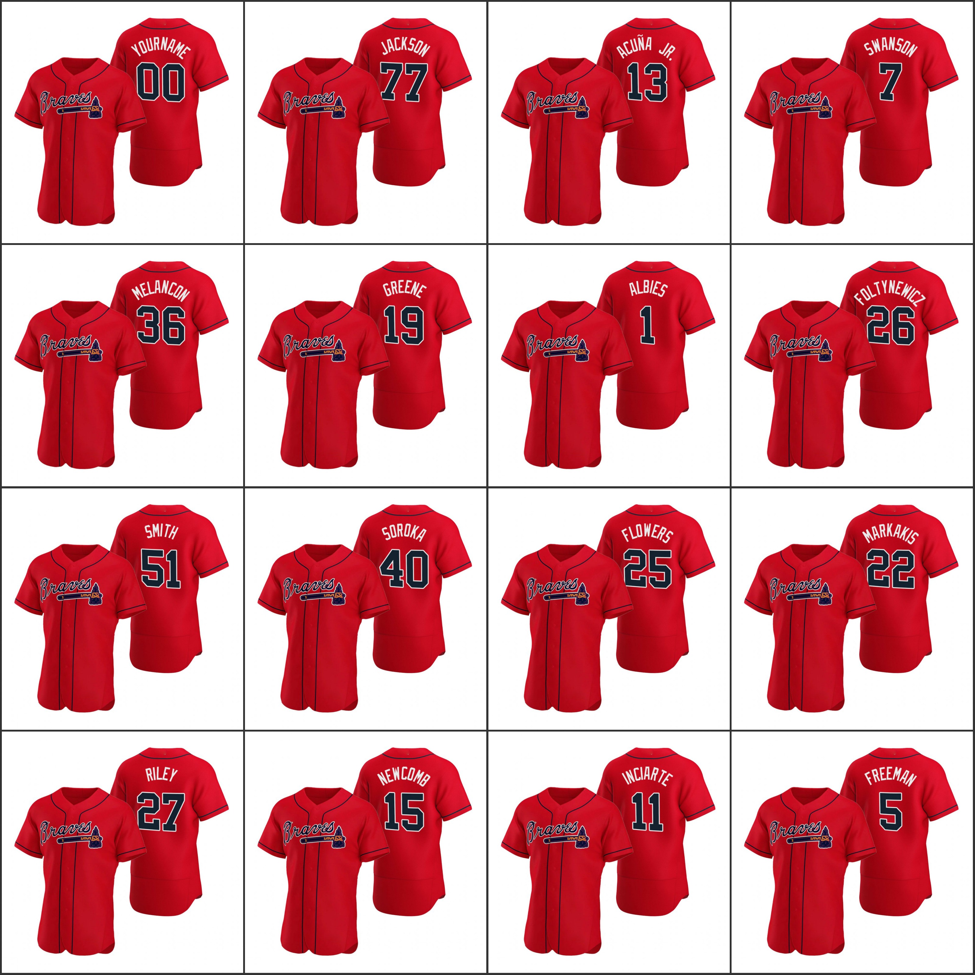 

AtlantaBraves #13 Ronald Acuna Jr 5 Freddie Freeman 7 Dansby Swanson Men Women Youth Red Custom Authentic Alternate Jersey, Black