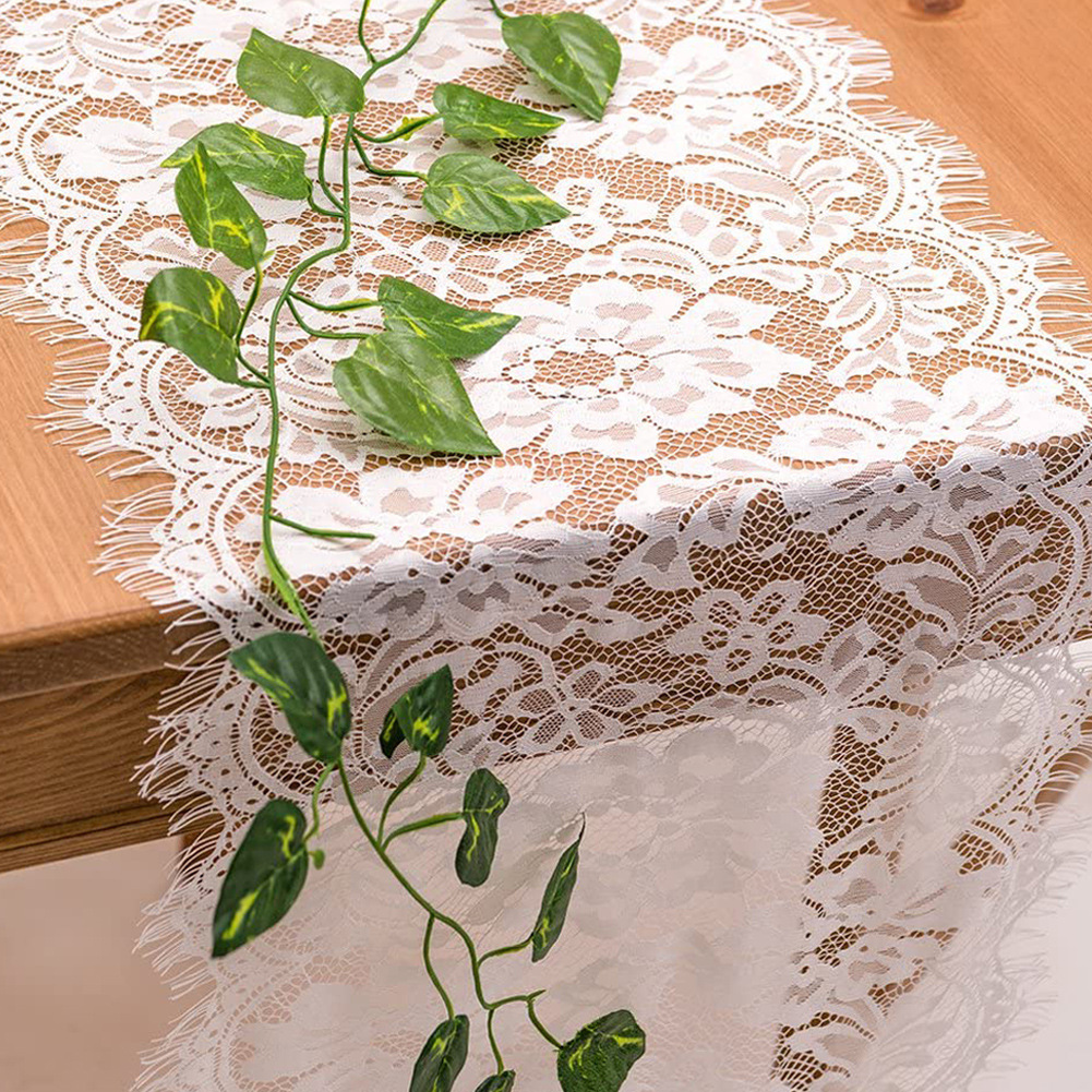 

Party Supplies White Lace Table Runner Wedding Place Layout Home Dining Desk Decoration Tablecloth