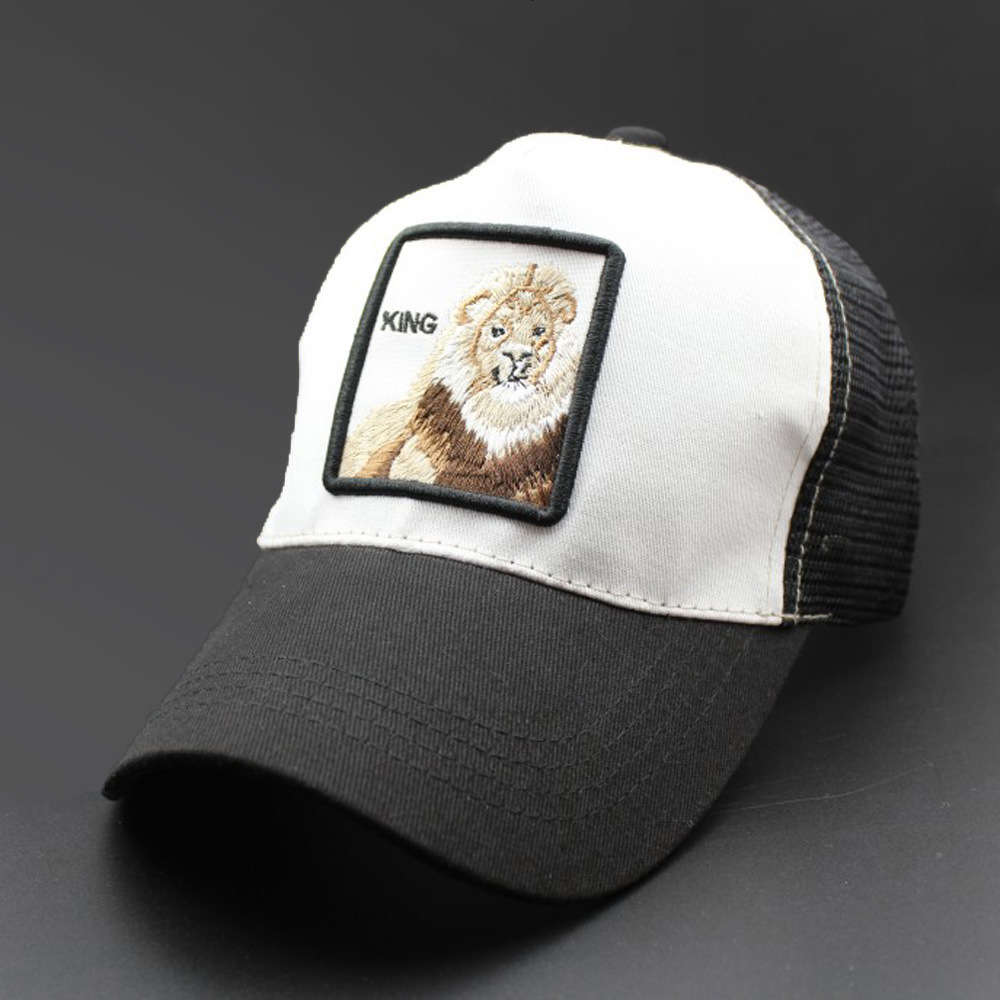 

Stingy Hats Net red animal series mesh embroidery curved Brim cartoon Rooster truck Chaozhou man baseball hat, 01 lion black and white