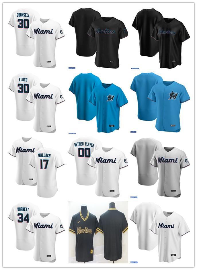 

Men Women Youth Baseball Jersey Miami Marlins 17 Chad Wallach 34 A.J. Burnett 30 Craig Counsell 30 Cliff Floyd Custom Blank blac, Blue;black