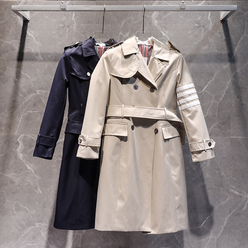 

21ss new winter TB Thom classic British stripe windbreaker high quality composite fabric thick original label version coat, Tan;black