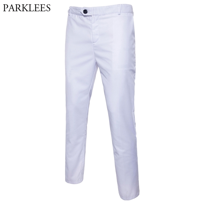 

White Slim Fit Straight Dress Pants Men Formal Business Trousers Male Flat Front Casual Wedding Groom Suit 210716, Black