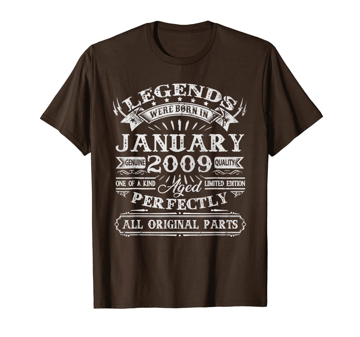 

vintage born in january 2009 man myth legend 11 years old t-shirt, White;black