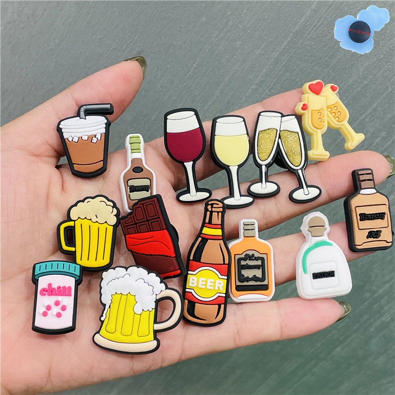 

Wholesale 100Pcs Red Wine Beer Champagne Chocolate PVC Shoe charms Shoecharm Buckles Fashion Accessories Plastic ornaments Soft Rubber Jibitz for croc shoes
