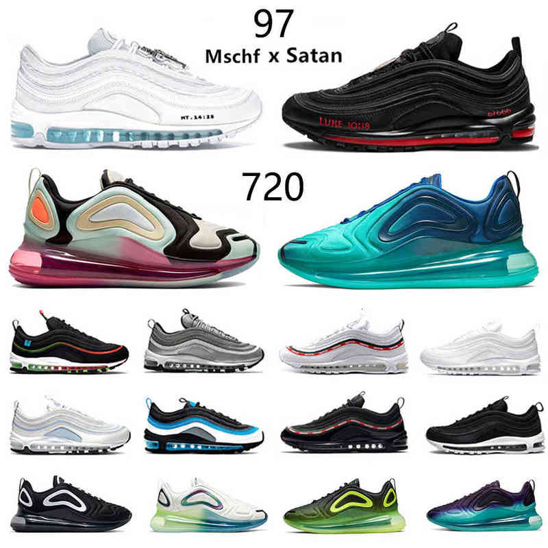 

97 720 Mens running shoes men women sports sneakers MSCHF x INRI Jesus satan 97s Sea Forest Metallic Platinum Be True 720s UNDEFEATED Black, Pay for box