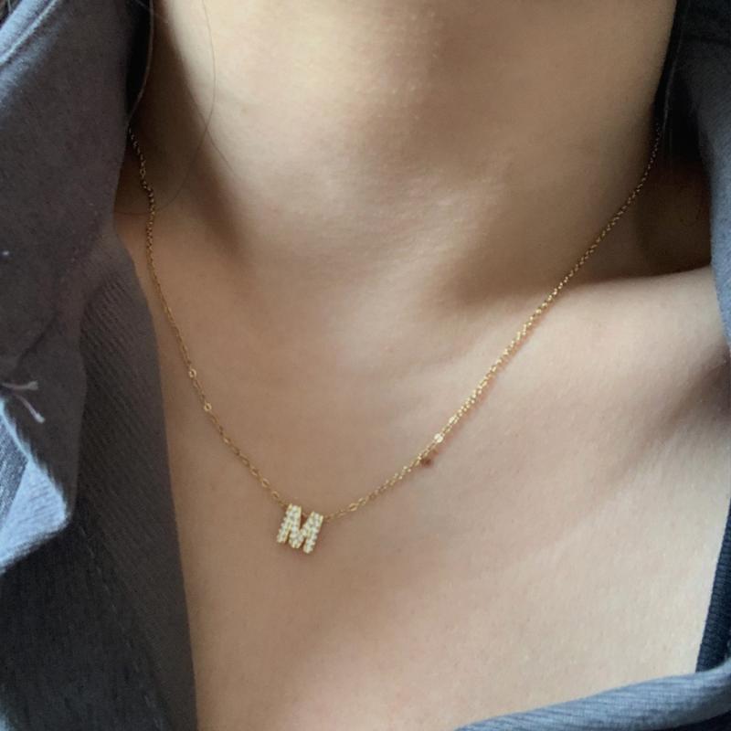 

Pendant Necklaces Customize Micro Pave ABC Initial Alphabet Letter Name Charm Necklace Elegant Simple Gold Color Small Think Chain Jewelry, Silver