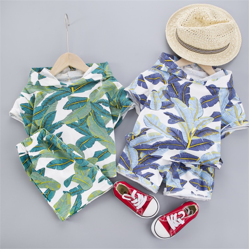 

Hawaii Baby Clothes 1-4 Years Boys Hooded T-Shirt Shorts 2PCS Children Holiday Costume Cotton Infant Kids Clothes Outfits 709 X2, White