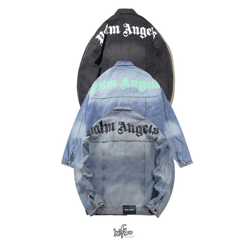 

Trendy palm jacket denim loose letter print Angel Street, Black;brown