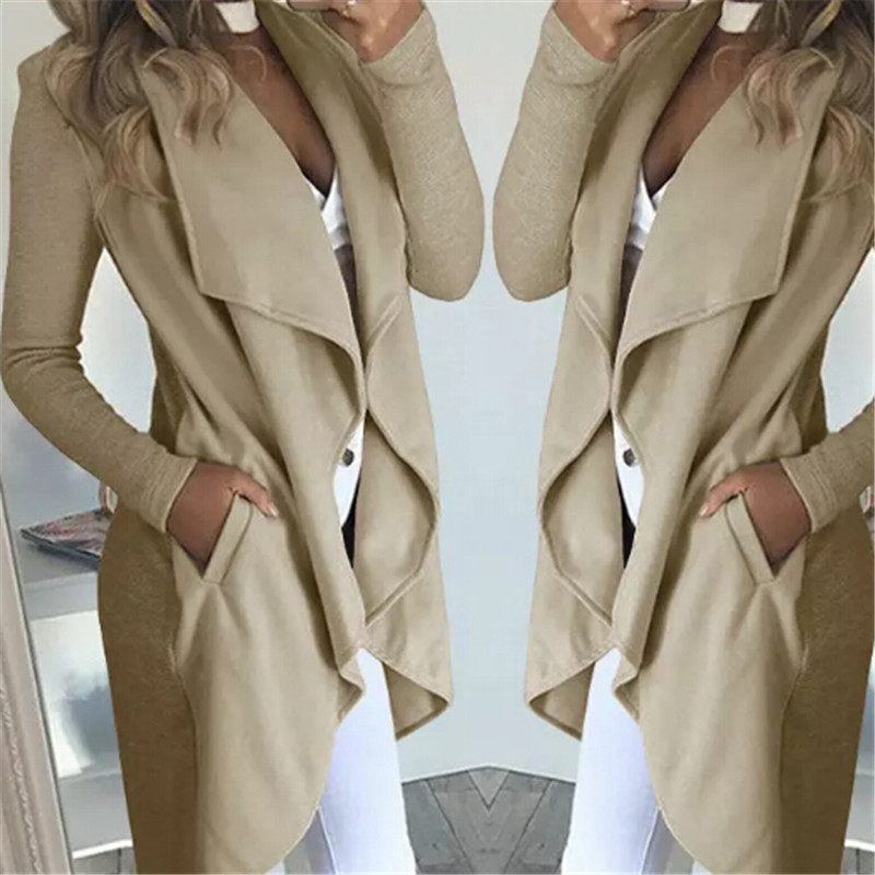 

2019 Women Ladies Coat Long Sleeve Solid Waterfall Jacket Ladies Cardigan Overcoat Jumper Autumn Winter Long Tops Plus Size, Black;brown