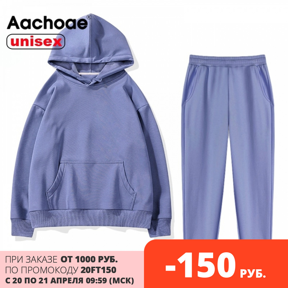 

2021 Women Unisex Couple Fleece 100% Cotton Suits 2 Pieces Sets Casual Tracksuit Hoodies Sweatshirt Pants Plus Size, Sweatshirt 2-purple